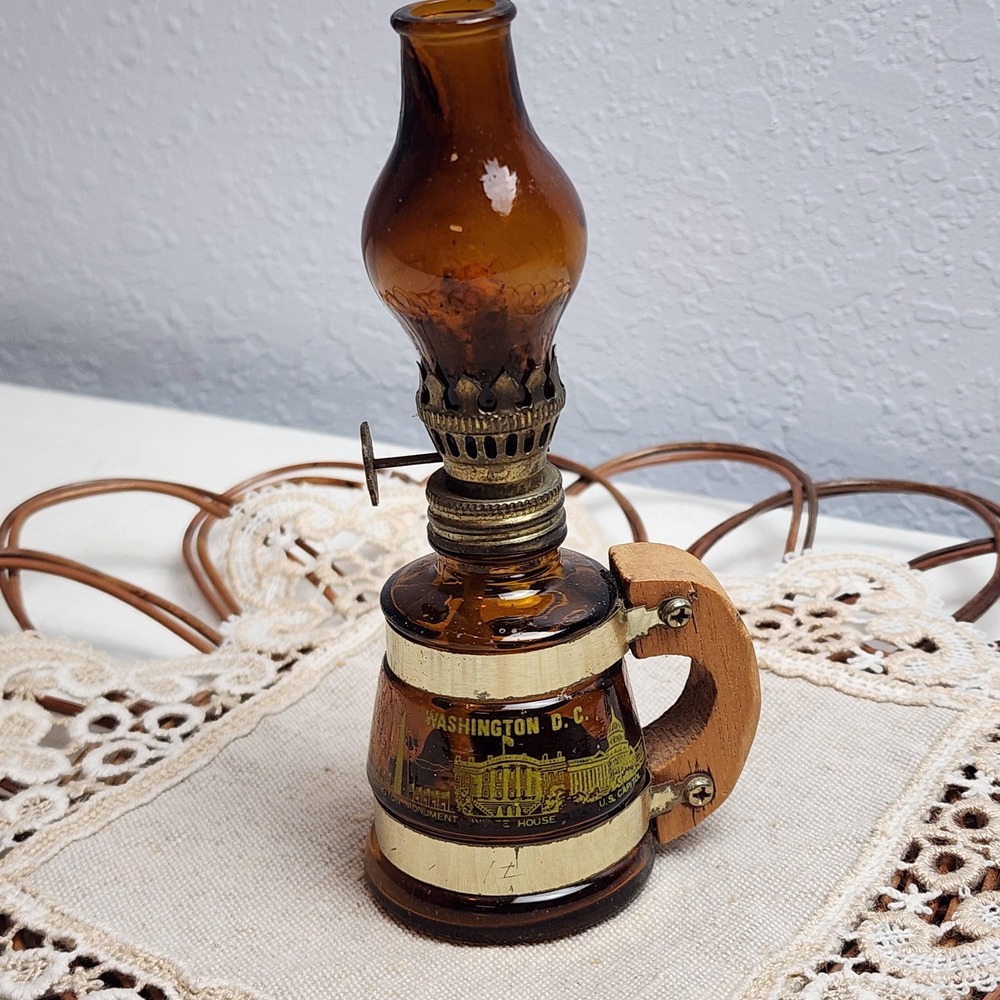 Vintage Siesta Ware Washington‎ DC Cup w/Hurricane, Amber Glass & Hurricane Top